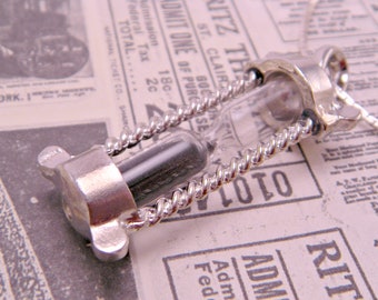 Mr. Sandman Sand Timer Hour Glass Necklace Pendant on 16 Inch Chain