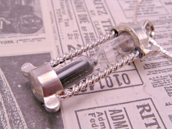 Mr. Sandman Sand Timer Hour Glass Necklace Pendant on 16 Inch Chain