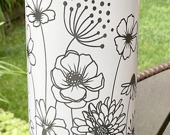 White Laser Engraved 20 ounce Stainless Steel Tumbler with Wildflower Design