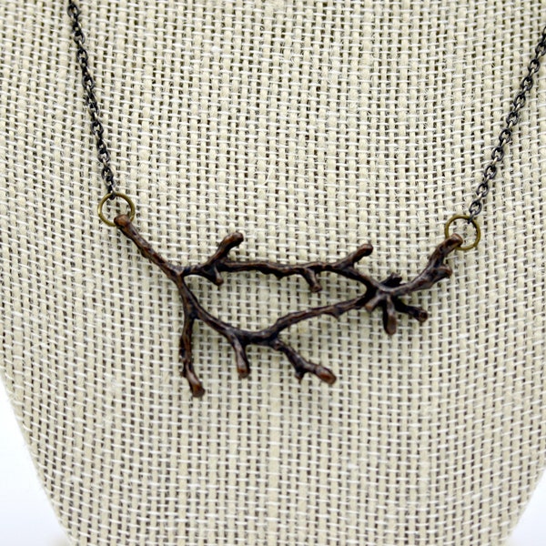 Brass Tree Branch Necklace Pendant on 16 Inch Brass Chain
