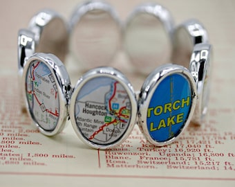 YOU CHOOSE Nine Locations U.S. or International Custom Atlas Map City State Elastic Bracelet