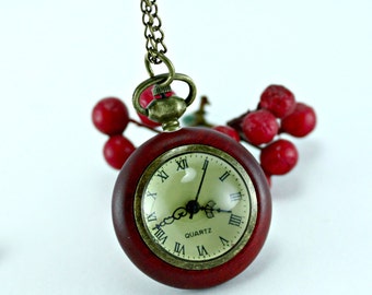 Double Sided Glass Cherry Bubble Pocket Watch with 28 Inch Curb Chain