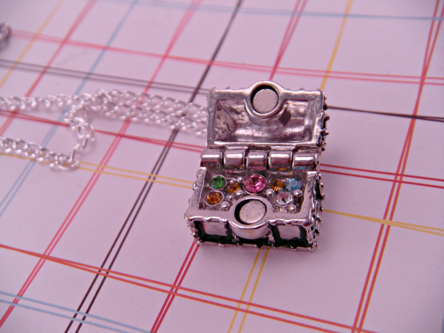 Mini Silver Treasure Chest Box Charm Necklace on 16 Inch Chain Etsy