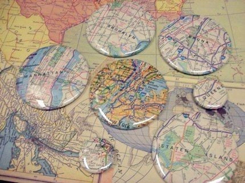or International Location Atlas Map City or Town or State Button Magnets Custom U.S