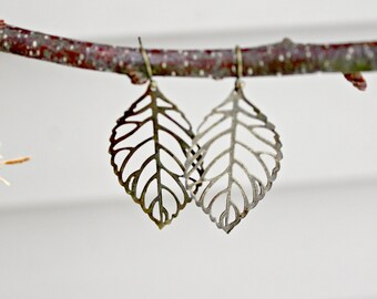 Brass Dangle Leaf Pierced Earrings on Brass Fish Hook Wires