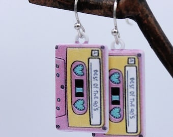 Mini Pink Cassette Tape Earrings – Fun Retro Novelty Accessories – 80s Nostalgia Jewelry