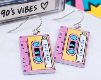 Handmade Hot Pink Cassette Tape Earrings, 90s Retro Music Lover Gift