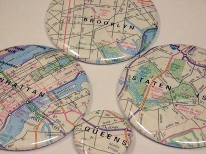 or International Location Atlas Map City or Town or State Button Magnets Custom U.S