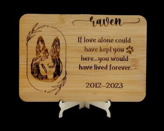 Laser Engraved Wood Pet Memorial: Custom Dog Cat Portrait with Easel