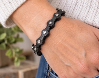 Pulsera de cadena de bicicleta reciclada, brazalete ciclista reciclado, pulsera punk industrial