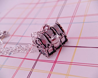 Mini Silver Treasure Chest Box Charm Necklace on 16 Inch Chain