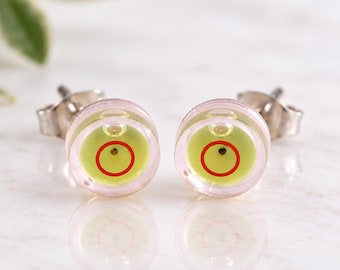 Working Bubble Level Earrings, Mini Spirit Level Studs, Quirky Functional Tool Jewelry