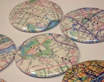 Custom U.S. or International Location Atlas Map City or Town or State Button Magnets