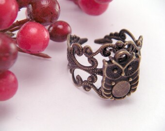 Mini Brass Lil Hooter Owl Adjustable Filigree Ring