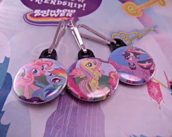 My Little Pony One Inch Zipper Pulls Set of Three Fluttershy Rainbow Dash Pinkie Pie