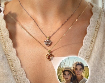 Heart Projection Necklace With Birthstone, Personalized Inside Memorial Photo Necklace, Birthstone Jewelry, Best Friend Gift, Birthday Gift