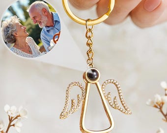Colgante con proyección de alas de ángel, regalos conmemorativos para seres queridos fallecidos, regalos para la abuela, llavero de ángel de la guarda, regalos de Navidad