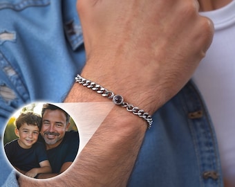 Personalized Photo Projection Bracelet for men, Memorial Bracelet with Family photo for Dad, Pet Memorial Bracelet, Christmas Bracelet him