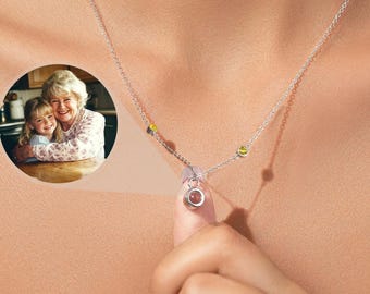 Photo Projection Necklace with Birthstone, Memorial Necklace, Custom Necklace with Picture, Gift for Her, Grandma Necklace, Mothers Day Gift