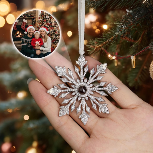 Snowflake Photo Projection Ornament, New Family Ornament, First Christmas Ornament with Family Photo, Baby's First Christmas Ornament