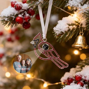 Adorno con proyección de fotos de cardenal, recuerdo personalizado, cuando aparecen los cardenales, regalo conmemorativo por la pérdida de un ser querido.