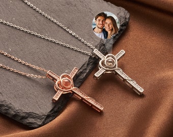 Custom Cross Projection Necklace With Photo Inside, Personalized Necklace, Memorial Gift, Mother's Day Gifts, Graduation Gifts for Her Him