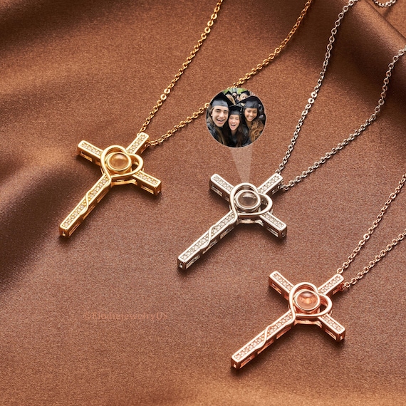 Custom Cross Necklace with Hidden Photo, Projection Necklace, Thoughtful Christian Gift for Mom or Grandma, Memorial Faith Jewelry for Her