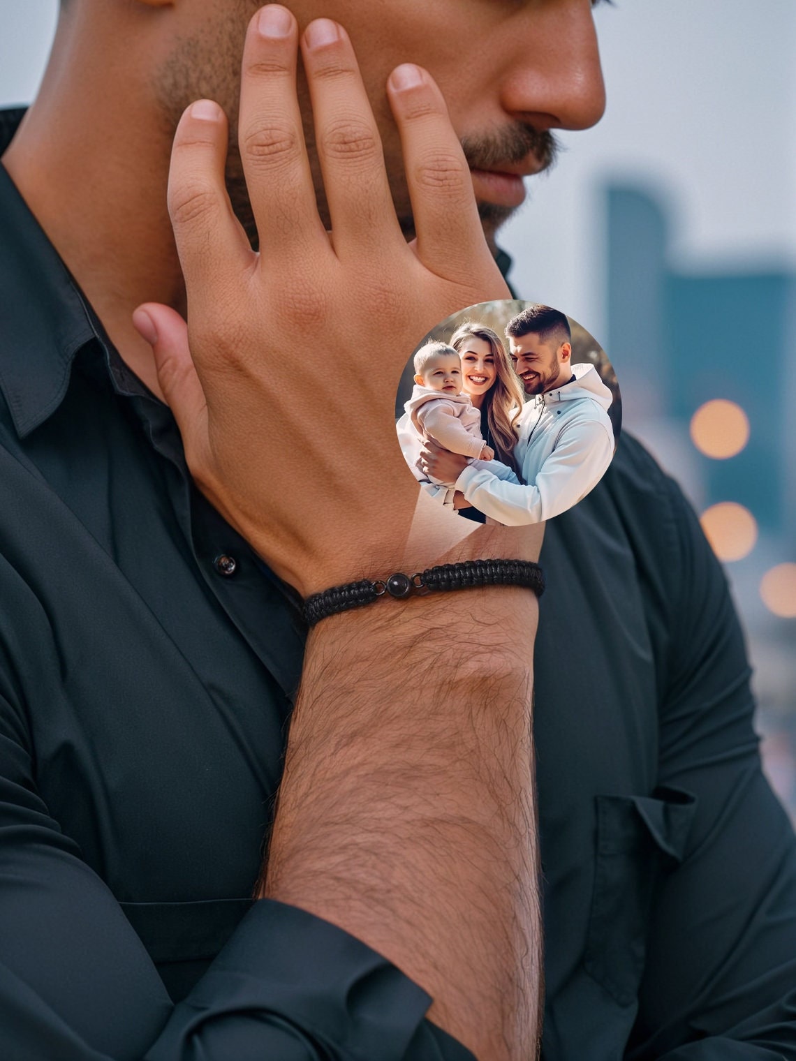 Custom Famliy Photo Bracelet, Personalized Family Projection Bracelet for New Dad, Memorial Photo Bracelet for Husband, Christmas Gift him