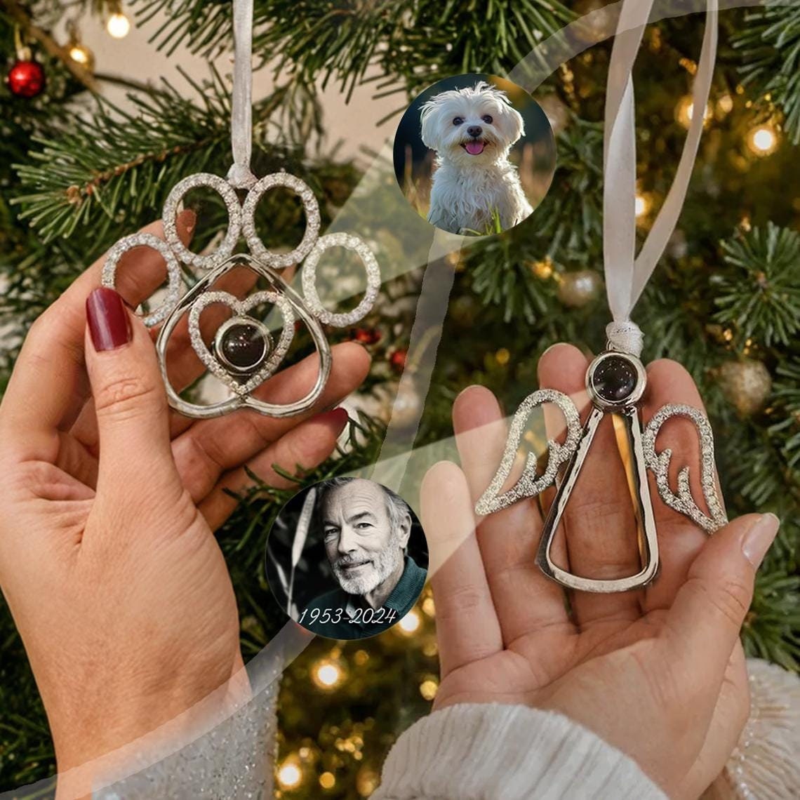 Christmas Photo Ornament, Personalized Pet Photo Projection Ornament for Christmas, Angel Ornament,  Christmas Decoration, Memorial Keepsake