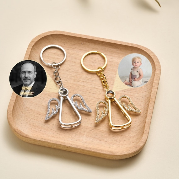 Personalized Photo Projection Keychain, Retro Photo Keepsake, Sympathy Gift in Loving Memory of Grandparents, Memorial Photo Gift for Her