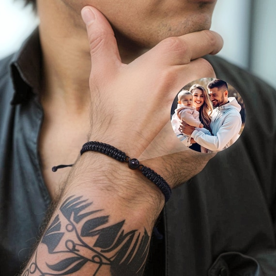 Custom Photo Projection Bracelet Men, Personalized Memorial Gift for Dog Dad, Anniversary Birthday Gift for Boyfriend Husband, Sympathy Gift