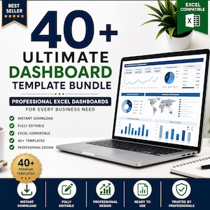 40+ Ultimate Dashboard Template Bundle | Excel Dashboard Templates | KPI Dashboard | Business Analytics | Finance | HR | Project Management
