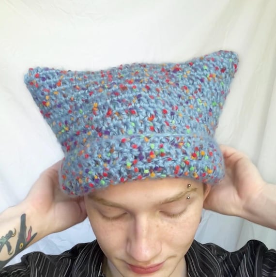 The Pom Pom Cat Beanie| Handmade Crochet Cat Hat - Etsy Israel display picture 1