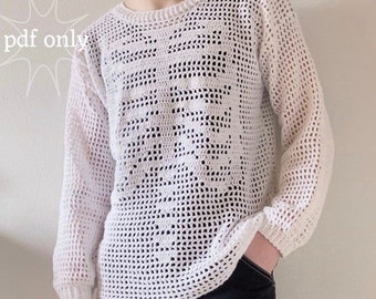 the skeleton sweater crochet pattern| filet crochet| digital pdf only