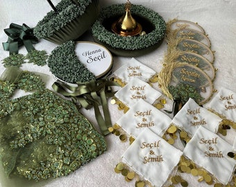Henna Night Bride and Groom Wedding Set - Bridal Veil, Tambourines and Handkerchiefs