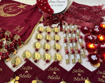 Burgundy Henna Night Bride & Groom Wedding Set