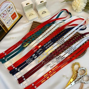 Personalized Engagement Ring Ribbon or Ribbon scissors – Satin or Chiffon, Gold/Silver Color Lettering