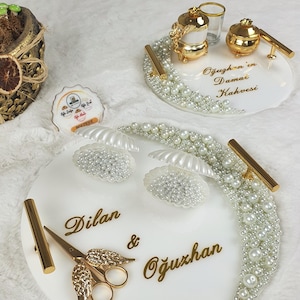 Ring and Coffee Tray Set  for Engagement, Wedding and Special Occasions With Epoxy Design, Nişan, Söz, Düğün Tepsi Seti (oyster ring box)