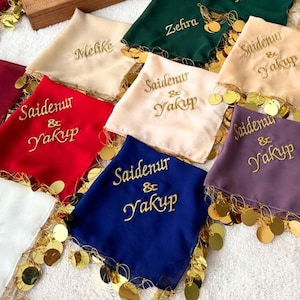 Más de 10 piezas de pañuelo personalizado para novia Halay / favores de boda personalizados / Hochwertige Verarbeitung / İsimli Gelin Halay Mendili