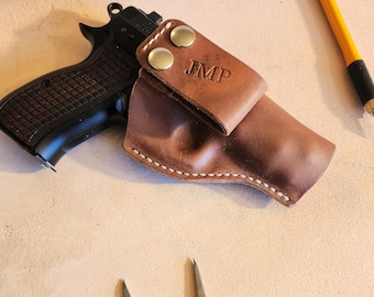 CZ 75 D leather IWB holster with 1.5 snap loop
