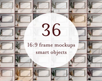 Set of 36 16:9 Frame Mockups | TV ART Mockups | Smart Objects | Minimalist | Instant Download
