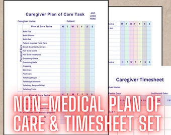 Non-Medical, Plan of care PDF, Caregiver Timesheet PDF, Homecare, Timesheet, Clean Timesheet, EVV, Medicaid, Long Term Care.
