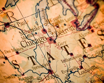 Antique map of Chicago and the Midwest Photographic Print