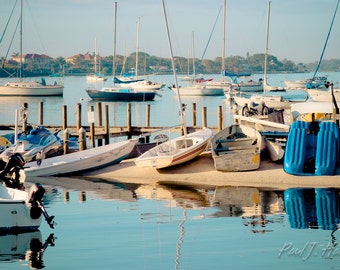 Boats in the Harbor Photographic Framed Metallic Print 20 x 24"