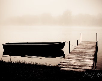 Sepia Boat in the Mist Photographic Print