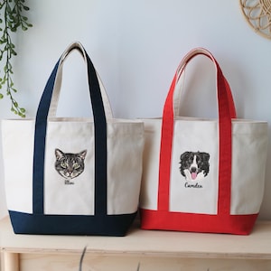 Bestickte Tragetasche aus Canvas mit Haustiernamen, Personalisierte Tragetasche für Haustiere, Taschen mit Hundegesicht, Tragetasche für Hundemama, Einzigartige Geschenke zum Verlust eines Haustiers