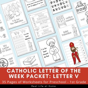 Letter V: Catholic Letter of the Week Worksheets and Coloring Pages for Preschool, Kindergarten, and First Grade image 1