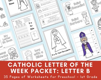 Letter B: Catholic Letter of the Week Worksheets and Coloring Pages for Preschool, Kindergarten, and 1st Grade
