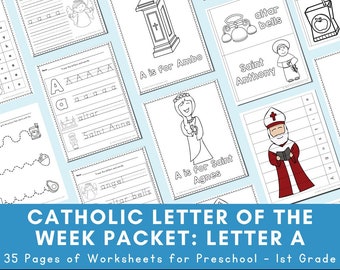 Letter A: Catholic Letter of the Week Worksheets and Coloring Pages for Preschool, Kindergarten, and 1st Grade