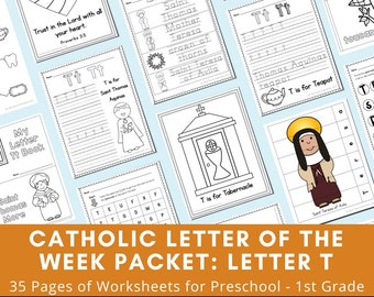 Letter T: Catholic Letter of the Week Worksheets and Coloring Pages for Preschool, Kindergarten, and First Grade